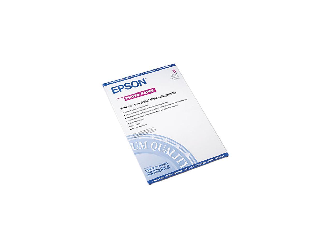 EPSON S041156 Glossy Photo Paper, 60 lbs., Glossy, 11 x 17, 20 Sheets/Pack