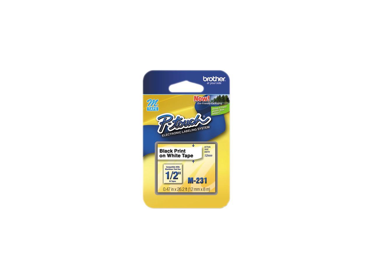 Brother 12mm (1/2") Black on White Non-Laminated Tape (8m/26.2') (1/Pkg)