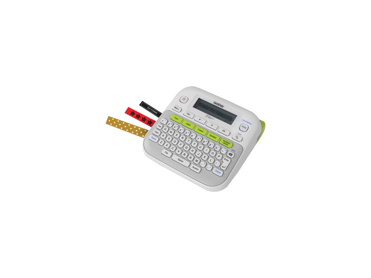 Brother P-touch PT-D210 Easy-to-Use Label Maker, Thermal Transfer, 180 dpi, 20mm./sec, Up to 2 Print Lines, Manual Cutter