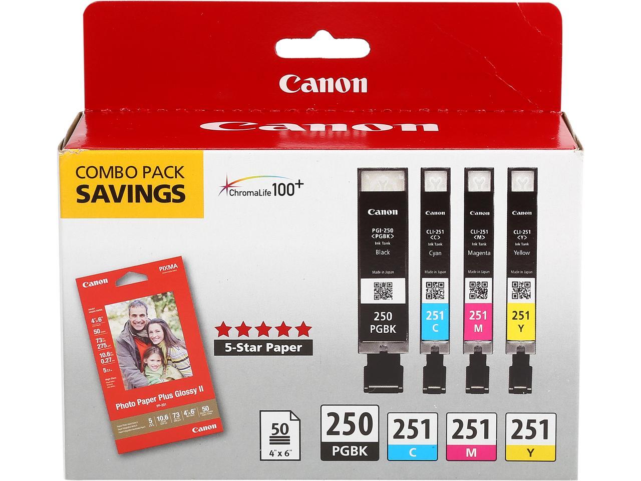 Canon PGI-250/CLI-251 Ink Cartridge - Combo Pack - Pigmented Black/Cyan/Magenta/Yellow/Paper