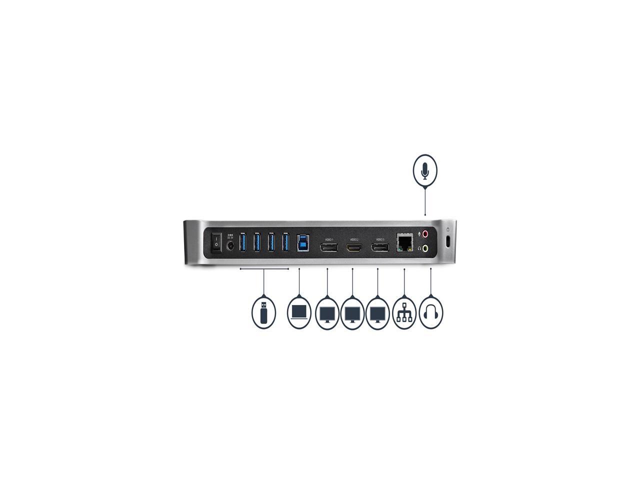 StarTech.com USB3DOCKH2DP Triple Monitor USB 3.0 Docking Station - 2 x DP / 1 x HDMI / 5 x USB 3.0 / 4K / Laptop Dock / USB 3.0 Dock - Mac & Windows