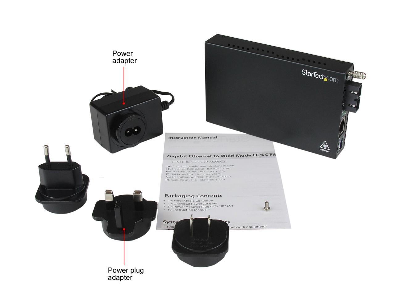 StarTech ET91000SC2 1000 Mbps Gigabit Ethernet Multi Mode Fiber Media Converter with SC 550m