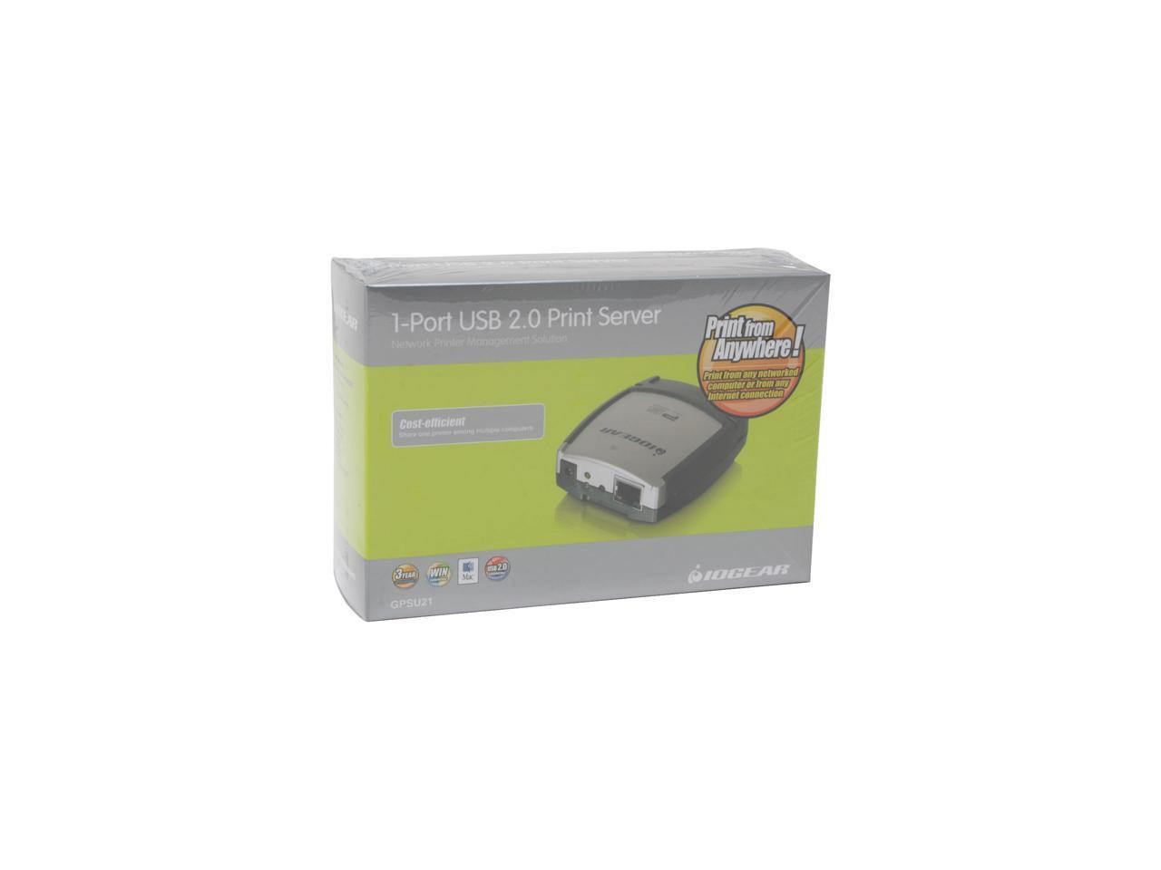 IOGEAR GPSU21 1-Port Print Server RJ45 USB 2.0