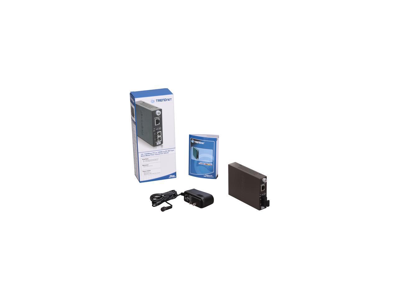 TRENDnet TFC-110MSC Multi-Mode Fiber Converter with SC-Type Connector 100M, 200M(Full-Duplex) 1 x 10/100Base-TX 1 x 100Base-FX