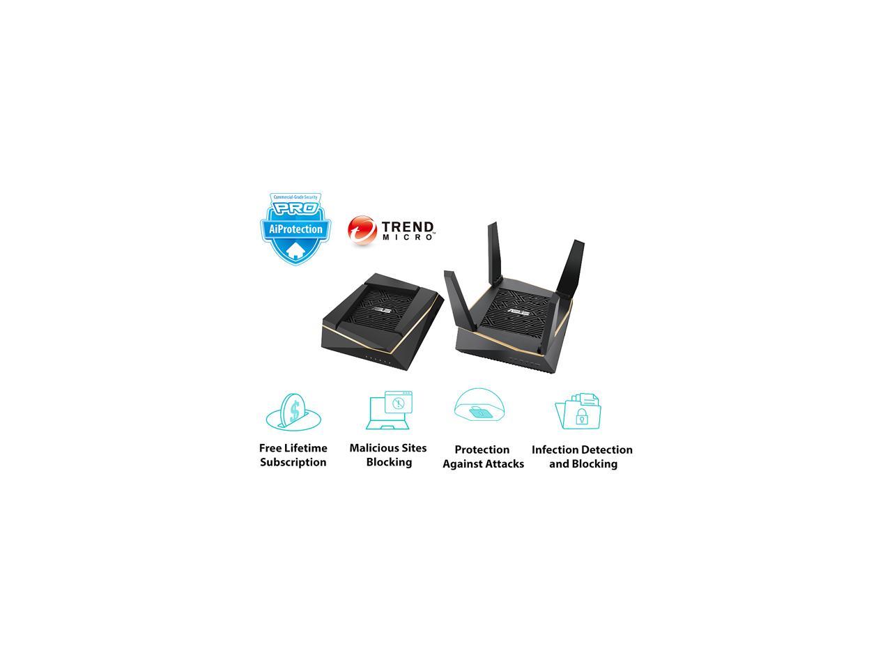 ASUS RT-AX92U AX6100 Tri-Band Wi-Fi 6 Mesh Router with 802.11Ax, Lifetime AiProtection Security by Trend Micro, AiMesh Compatible, Adaptive QoS & Parental Control