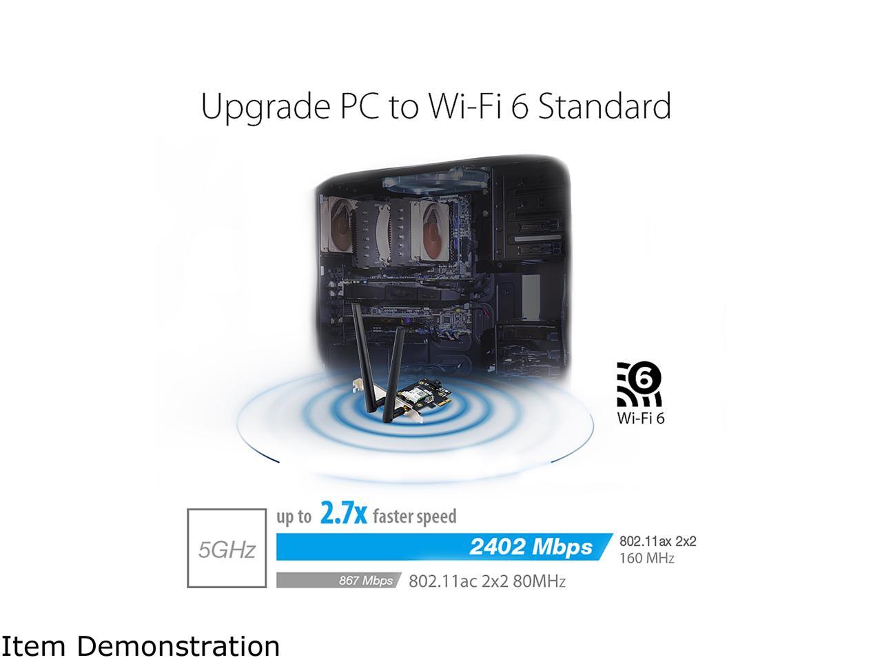 ASUS PCE-AX3000 WiFi 6 (802.11ax) Adapter with 2 External Antennas. Supporting 160MHz for Total Data Rate up to 3000Mbps, Bluetooth 5.0, WPA3 Network Security, OFDMA and MU-MIMO