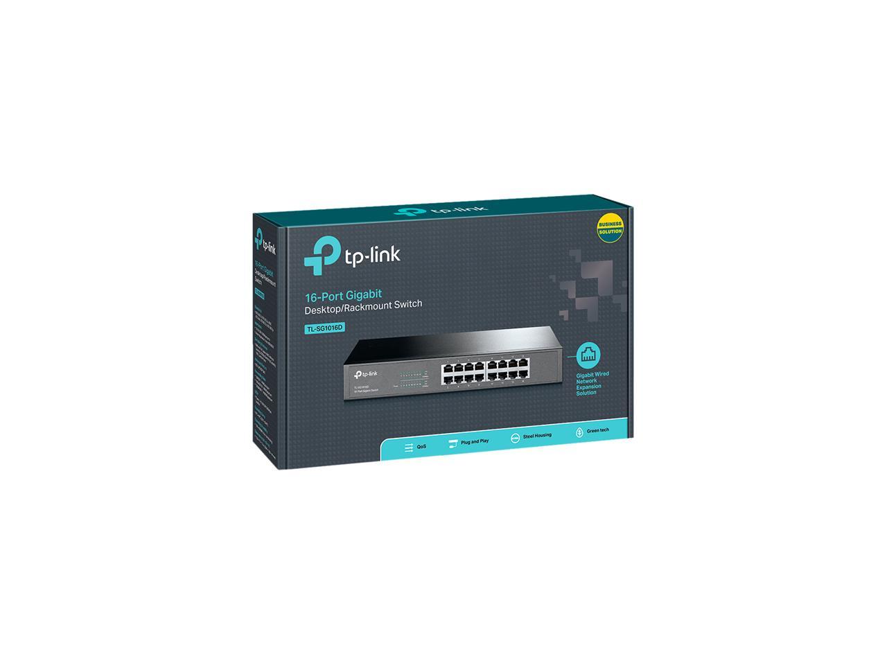 TP-LINK TL-SG1016D 10/100/1000Mbps Unmanaged 16-Port Gigabit Desktop/rackmountable Switch, Metal case, Power-Saving
