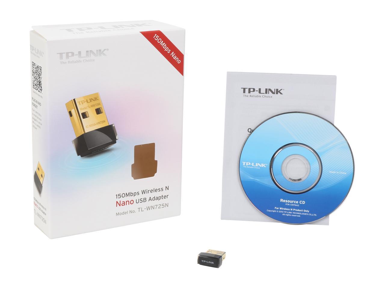TP-LINK TL-WN725N Nano Wireless N150 Adapter, 150Mbps, IEEE 802.11b/g/n, WEP, WPA / WPA2, Plug & Play in Windows 10 (32 bit & 64 bit)