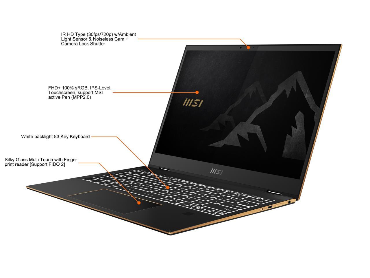 MSI Summit E13FlipEvo Intel Core i5 11th Gen 1155G7 (2.50GHz) 16GB Memory 512 GB NVMe SSD Intel Iris Xe Graphics 13.4" Touchscreen 1920 x 1200 Convertible 2-in-1 Laptop Windows 10 Home 64-bit A11MT-234