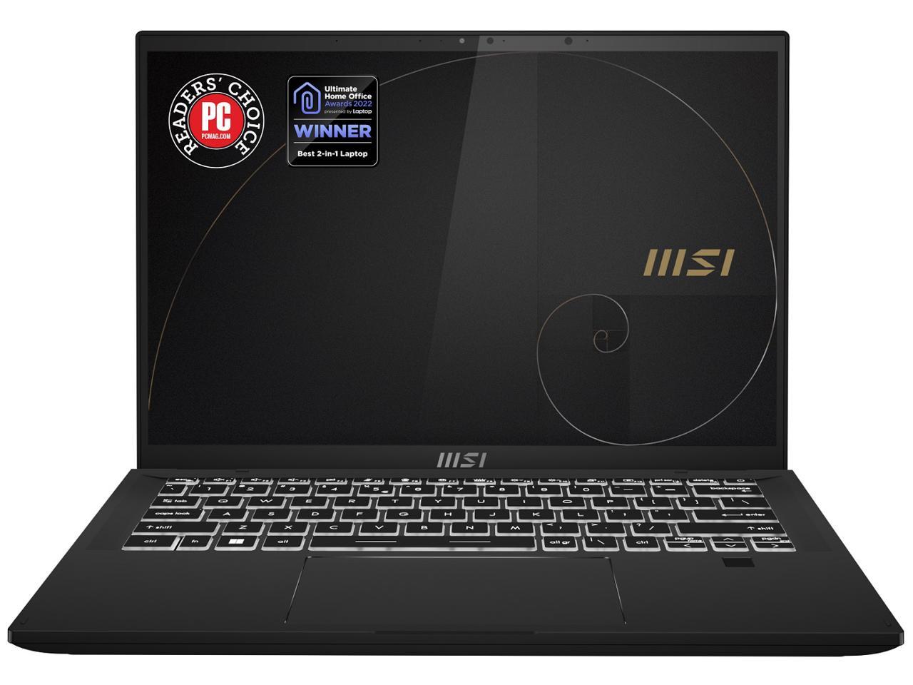 MSI Intel Core i7 12th Gen 1260P (2.10GHz) 16GB Memory 1 TB NVMe SSD Intel Iris Xe Graphics 14" Touchscreen 2880 x 1800 Convertible 2-in-1 Laptop Windows 11 Pro 64-bit Summit E14Flip Evo A12MT-016