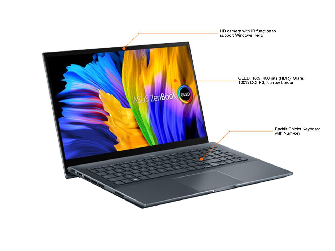 ASUS ZenBook Pro 15 OLED Laptop 15.6" FHD Touch Display, AMD Ryzen 9 5900HX CPU, NVIDIA GeForce RTX 3050 Ti GPU, 16GB RAM, 1TB PCIe SSD, Windows 11 Pro, Pine Grey, UM535QE-XH91T