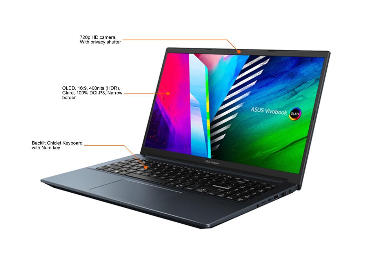 ASUS VivoBook Pro 15 OLED Slim Laptop, 15.6" FHD OLED Display, Intel Core i5-11300H CPU, NVIDIA GeForce GTX 1650 Max-Q, 8GB RAM, 512GB SSD, Windows 11 Home, Quiet Blue, K3500PH-DB51