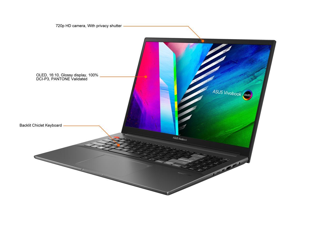 ASUS VivoBook Pro 16X OLED Slim Laptop, 16" WQUXGA 16:10 Display, AMD Ryzen 7 5800H CPU, NVIDIA GeForce RTX 3050 Ti, 16GB RAM, 1TB SSD, Windows 11 Home, 0°Black, M7600QE-DB74
