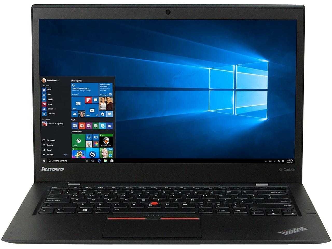 Lenovo Grade B Laptop X1 Carbon Intel Core i5 5th Gen 5300U (2.30 GHz) 8 GB Memory 240 SSD 14.0" Windows 10