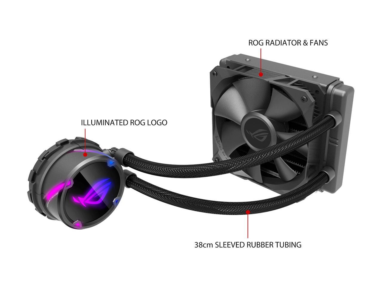 ASUS ROG Strix LC 120 RGB AIO Liquid CPU Cooler 120mm Radiator, 120mm 4-pin PWM Fan with FanXpert Controls, support for Intel and AMD motherboards