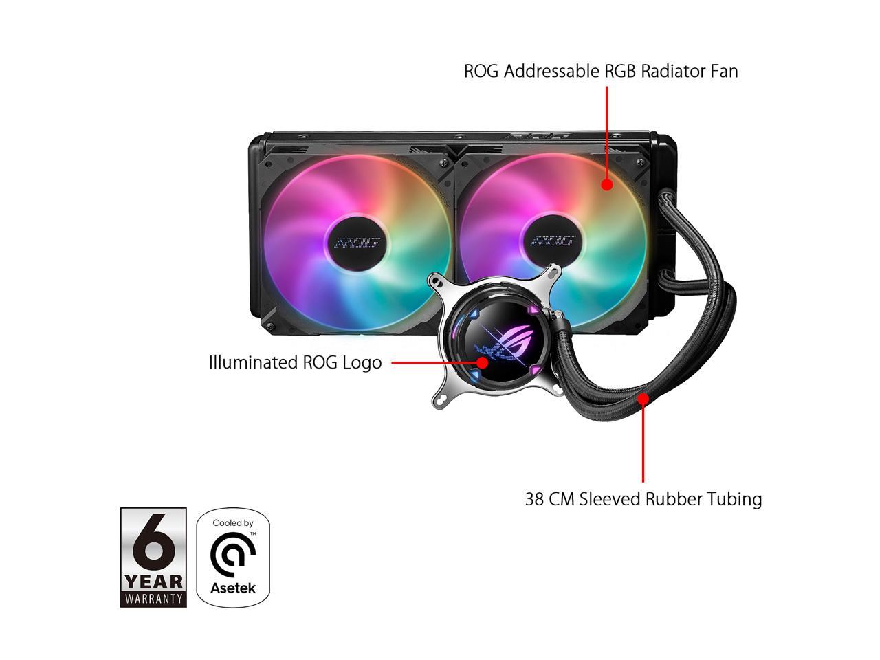 ASUS ROG Strix LC II 280 ARGB all-in-one liquid CPU cooler(AIO) with Aura Sync, AMD AM4/TR4, and Intel LGA 1150/1151/1155/1156/1200/2066 support, dual ROG 140 mm addressable RGB radiator fans