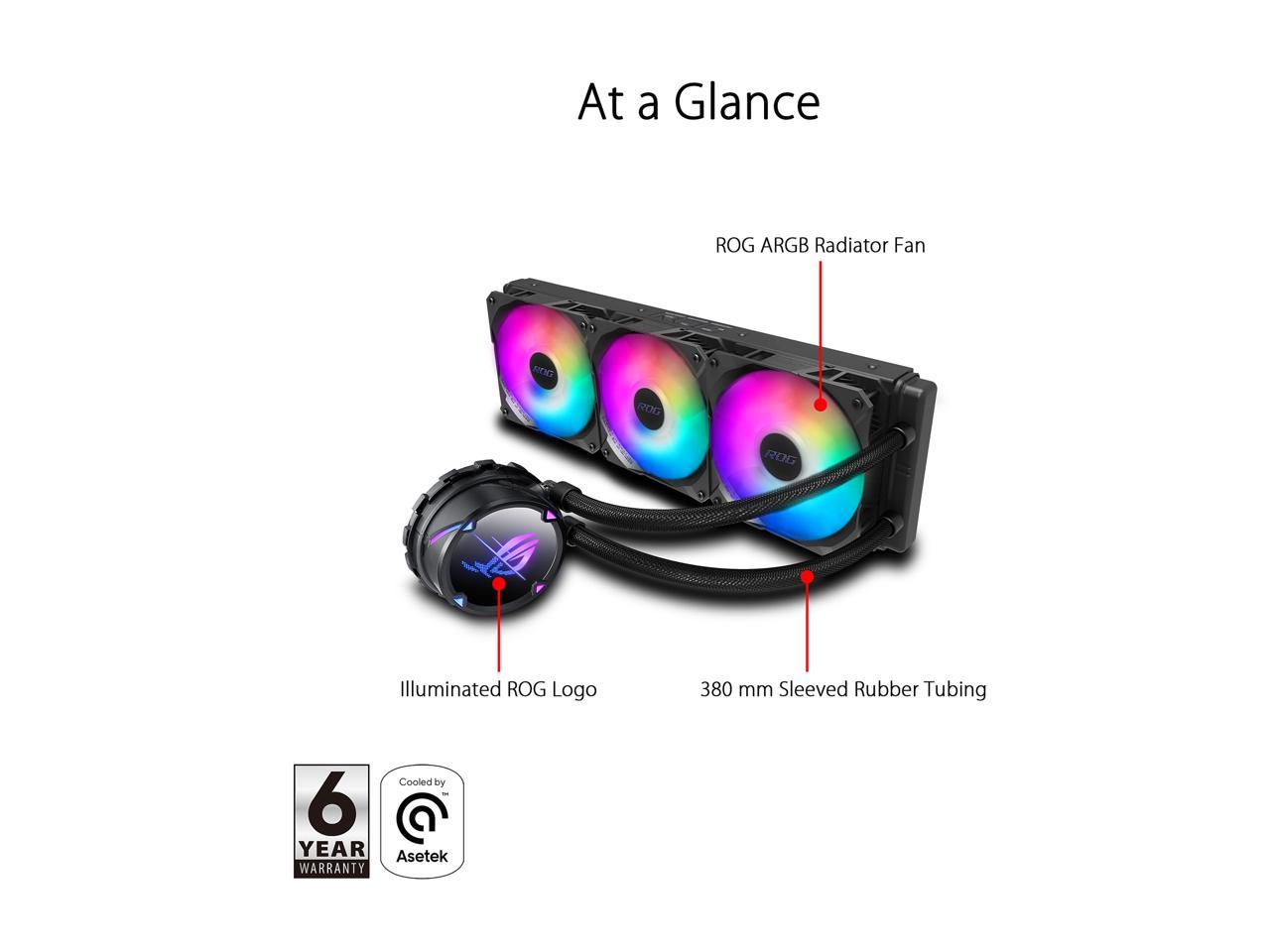ASUS ROG Strix LC II 360 ARGB All-in-one AIO Liquid CPU Cooler 360mm Radiator, Intel LGA1700, 115x/2066 and AMD AM4/TR4 Support, Triple 120mm 4-pin PWM Addressable RGB Radiator Fans