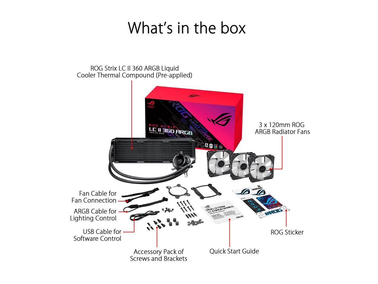 ASUS ROG Strix LC II 360 ARGB All-in-one AIO Liquid CPU Cooler 360mm Radiator, Intel LGA1700, 115x/2066 and AMD AM4/TR4 Support, Triple 120mm 4-pin PWM Addressable RGB Radiator Fans