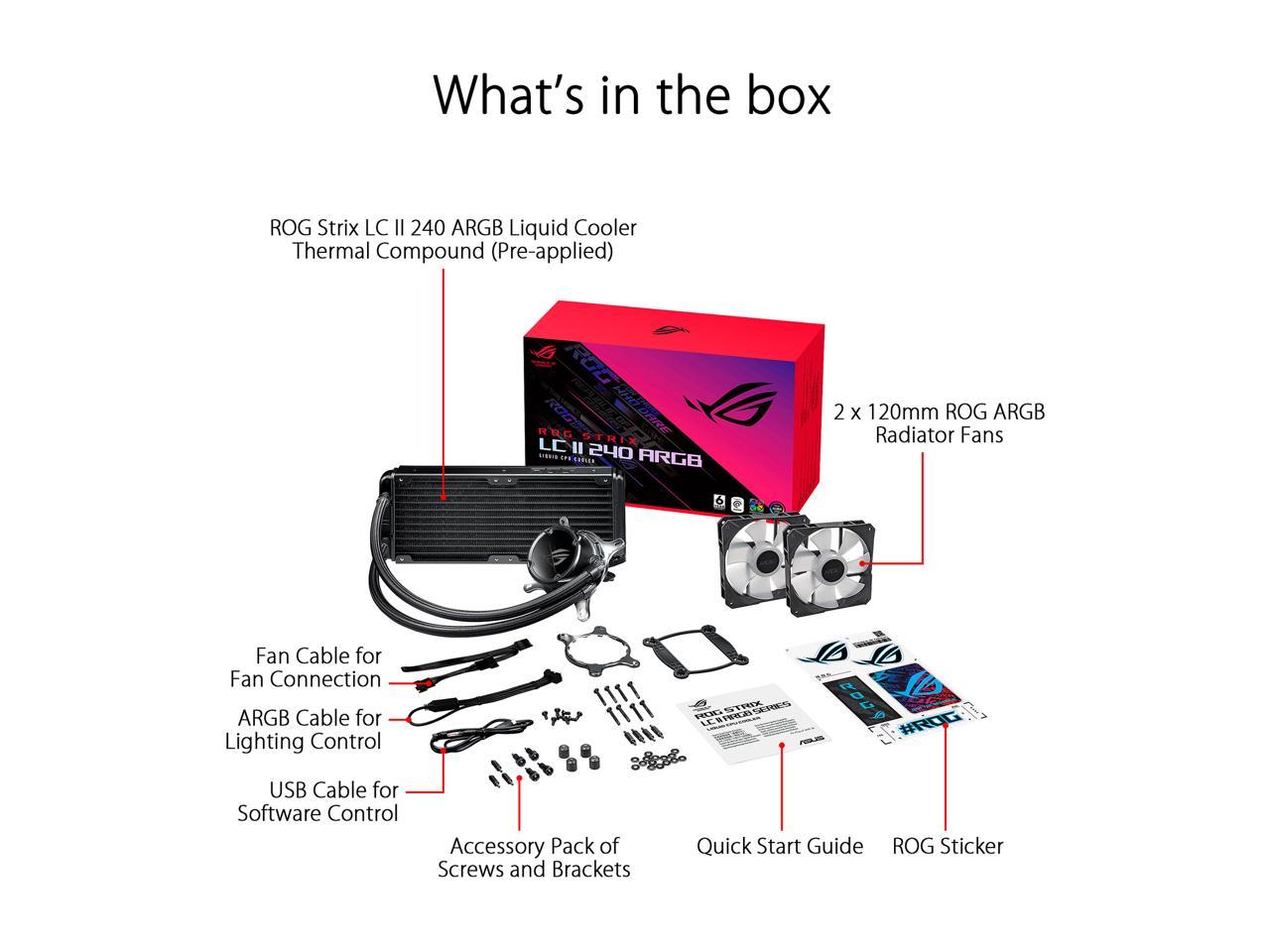ASUS ROG Strix LC II 240 ARGB All-in-one AIO Liquid CPU Cooler 240mm Radiator, Intel LGA1700, 115x/2066 and AMD AM4/TR4 Support, 2x 120mm 4-pin PWM Addressable RGB Radiator Fans