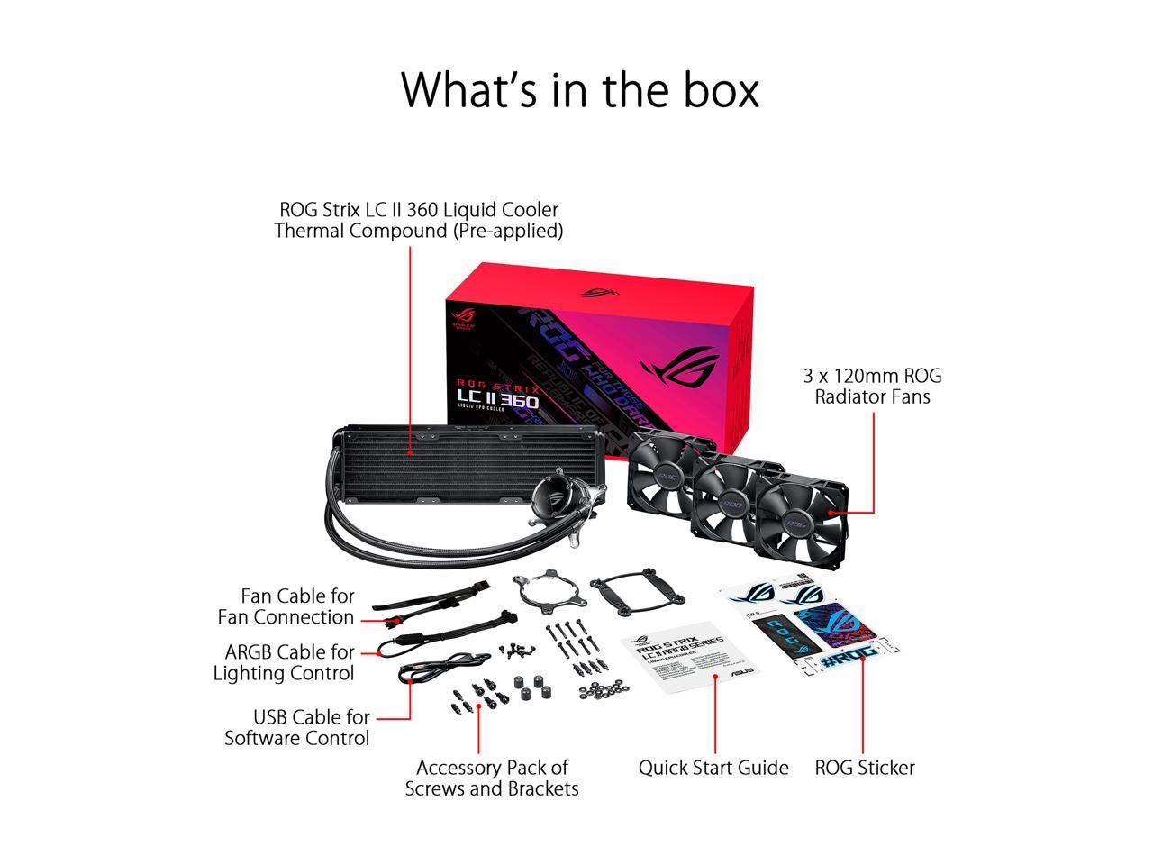 ASUS ROG Strix LC II 360 All-in-one AIO Liquid CPU Cooler 360mm Radiator, Intel LGA1700, 115x/2066 and AMD AM4/TR4 Support,Triple 120mm 4-pin PWM Fans
