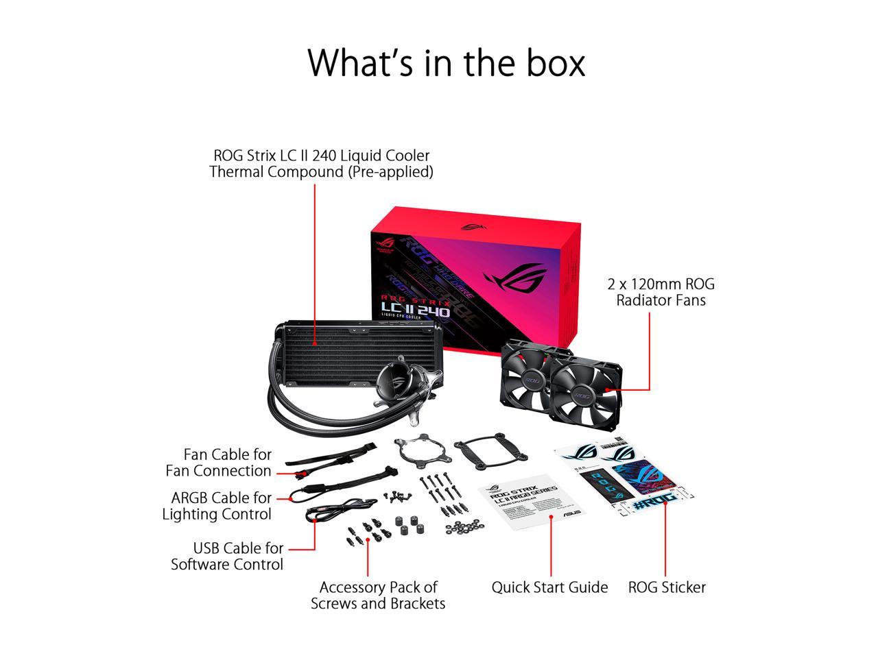 ASUS ROG Strix LC II 240 All-in-one AIO Liquid CPU Cooler 240mm Radiator, Intel LGA1700, 115x/2066 and AMD AM4/TR4 Support, 2x120mm 4-pin PWM Fans