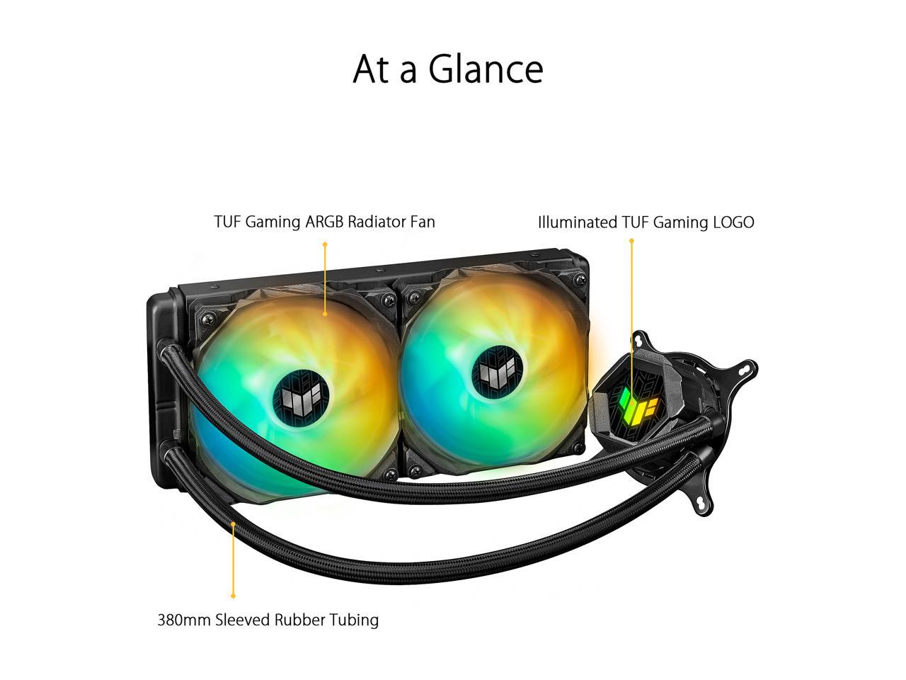 ASUS TUF Gaming LC 240 ARGB all-in-one liquid CPU cooler (Aura Sync, dual TUF 120mm ARGB radiator fans with fan blade groove design)