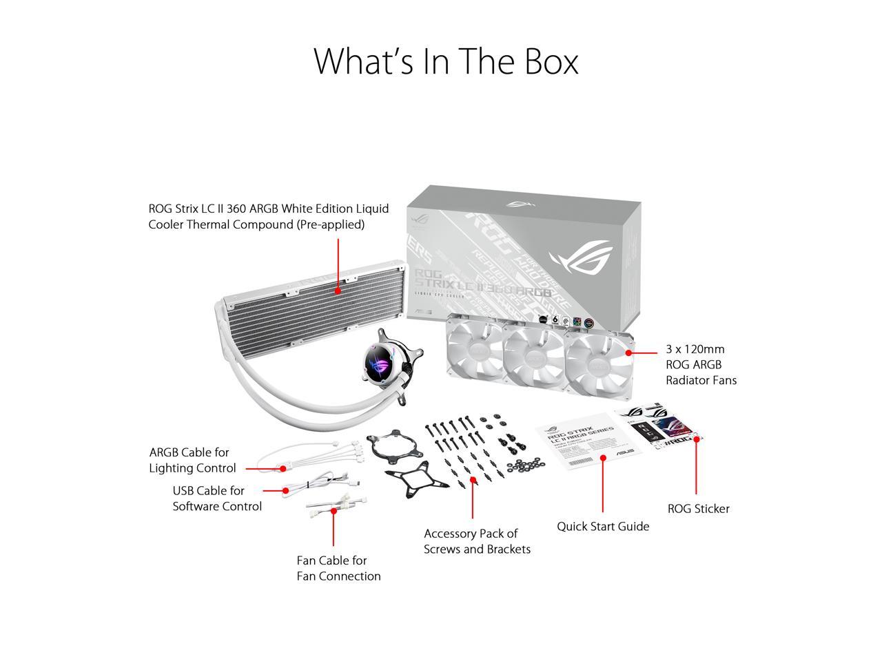 ASUS ROG Strix LC II 360 ARGB White Edition All-in-one AIO Liquid CPU Cooler 360mm Radiator, Intel LGA1700, 115x/2066 and AMD AM4/TR4 Support, Triple 120mm 4-pin PWM Addressable RGB Radiator Fans