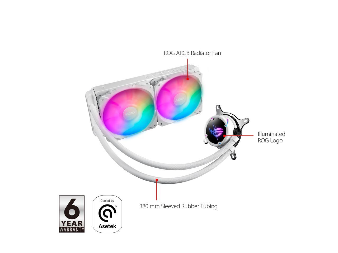 ASUS ROG Strix LC II 240 ARGB White Edition All-in-one AIO Liquid CPU Cooler 240mm Radiator, Intel LGA1700, 115x/2066 and AMD AM4/TR4 Support, 2X 120mm 4-pin PWM Addressable RGB Radiator Fans
