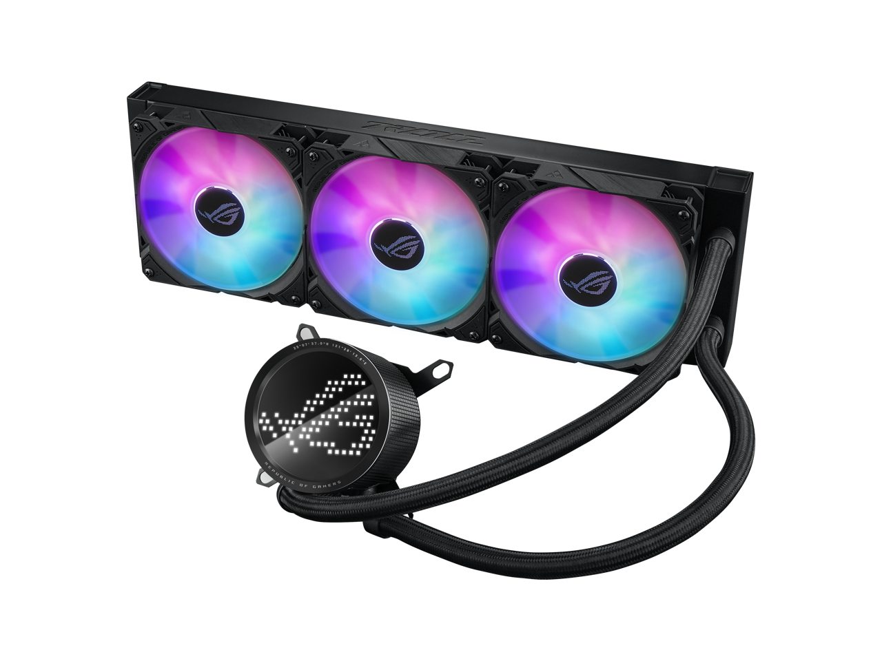 ASUS ROG RYUO III 360 ARGB All-in-one AIO Liquid CPU Cooler 360mm Radiator, Asetek 8th gen pump solution, Anime Matrix™ LED Display and ROG AF 12S ARGB fan