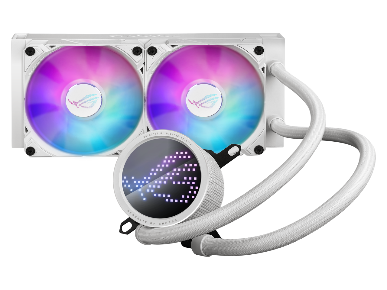 ASUS ROG RYUO III 240 ARGB White Edition All-in-one AIO Liquid CPU Cooler 240mm Radiator, Asetek 8th gen pump solution, Anime Matrix™ LED Display and ROG AF 12S ARGB fan.