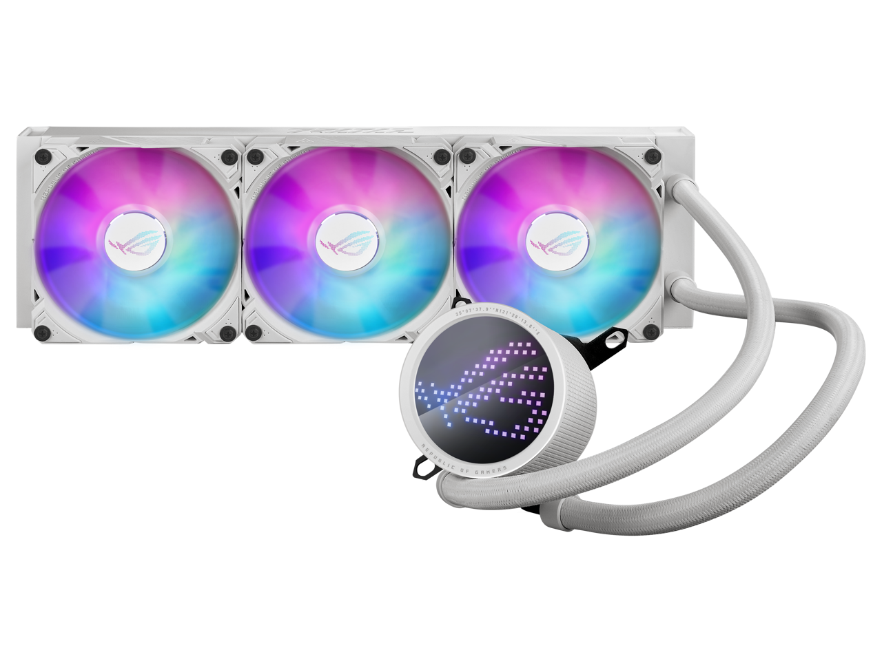ASUS ROG RYUO III 360 ARGB White Edition All-in-one AIO Liquid CPU Cooler 360mm Radiator, Asetek 8th gen pump solution, Anime Matrix™ LED Display and ROG AF 12S ARGB fan