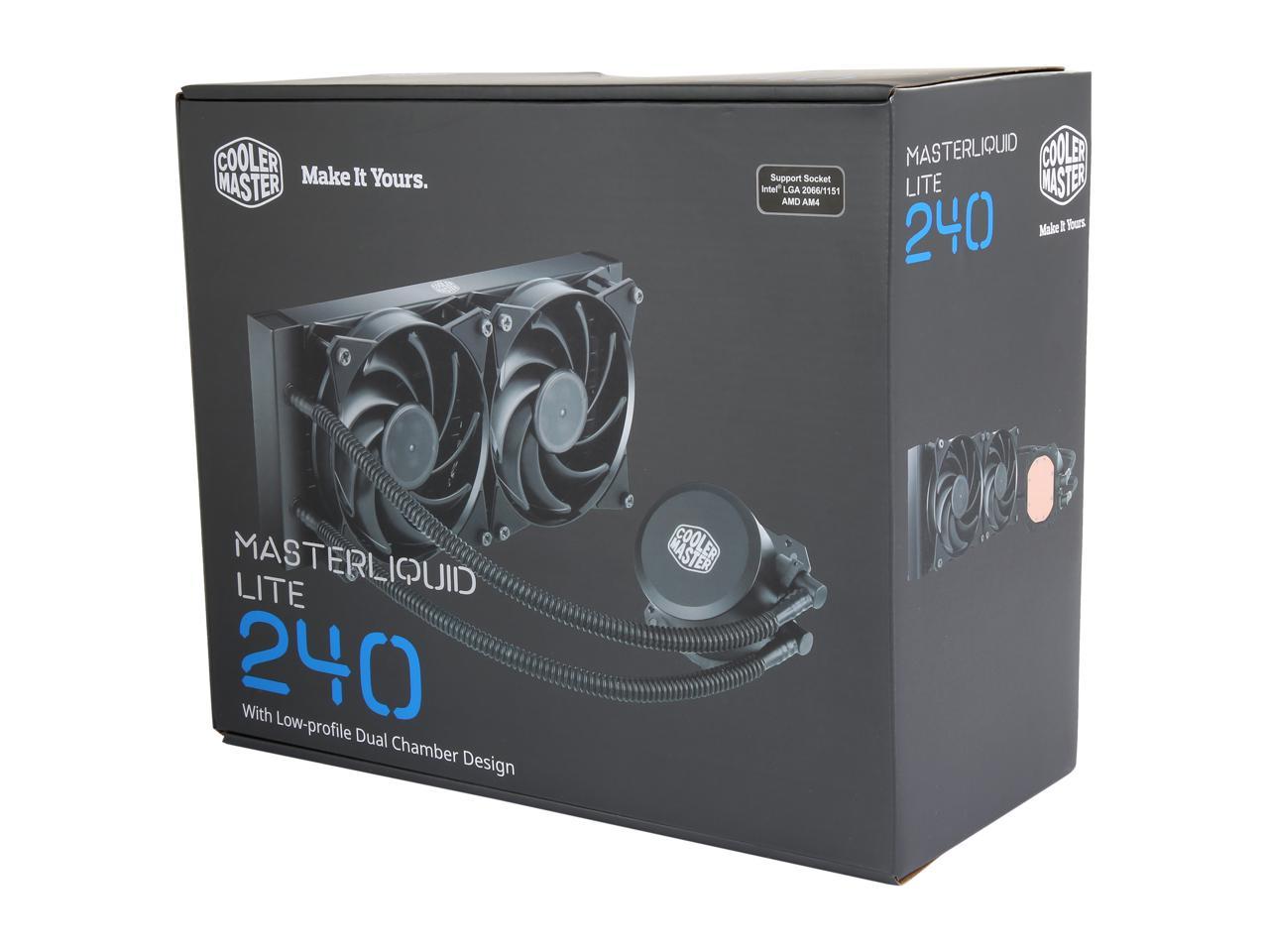 Cooler Master MasterLiquid Lite 240 AIO CPU Liquid Cooler, White LED Pump, FEP Tubing, Dual 120mm Air Balance MF, Dual Dissipation Technology