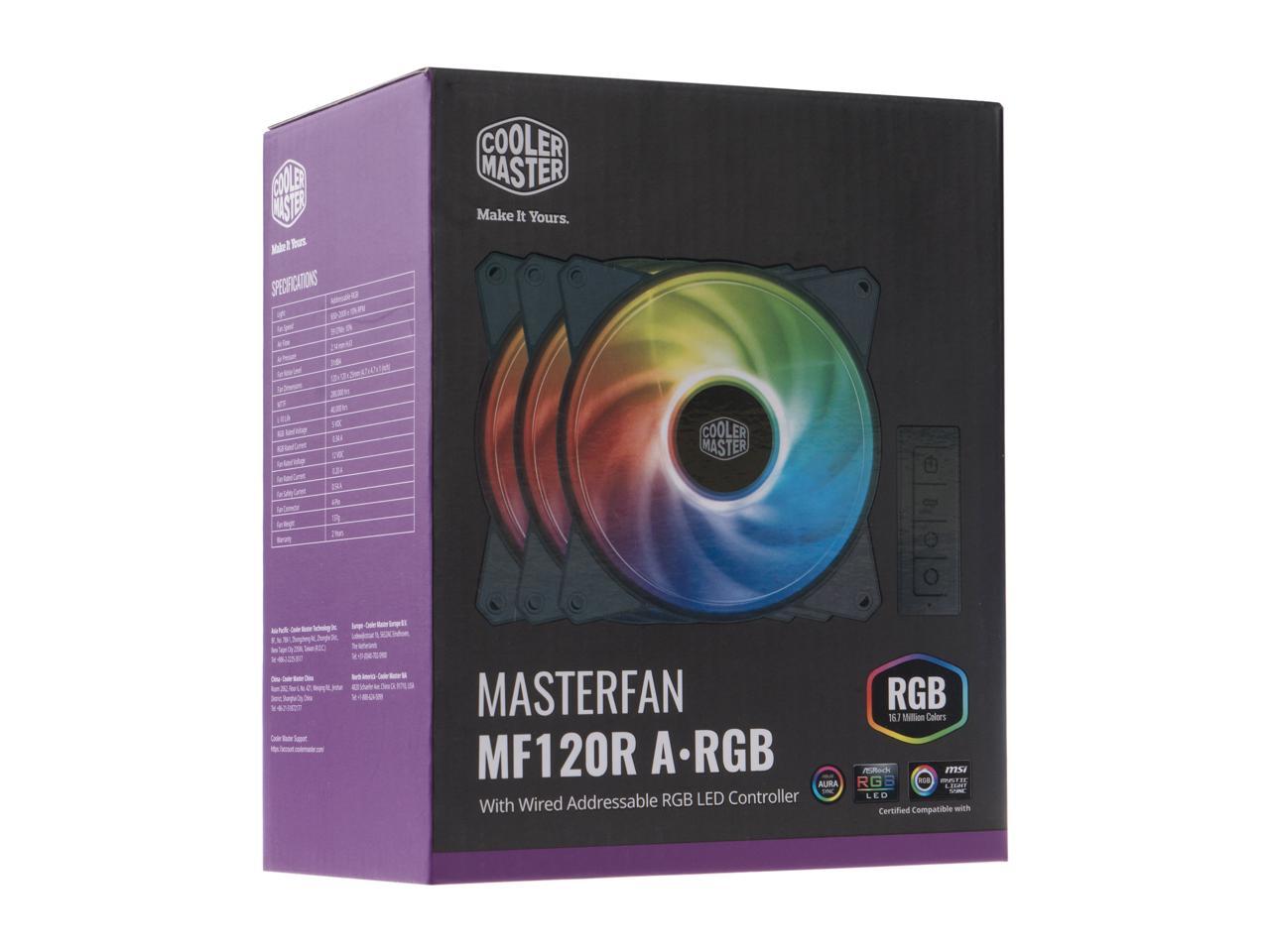Cooler Master MasterFan MF120R Addressable RGB 120mm Fan, 3 in 1 with ARGB LED Controller, Independently-Controlled LED. R4-120R-203C-R1.