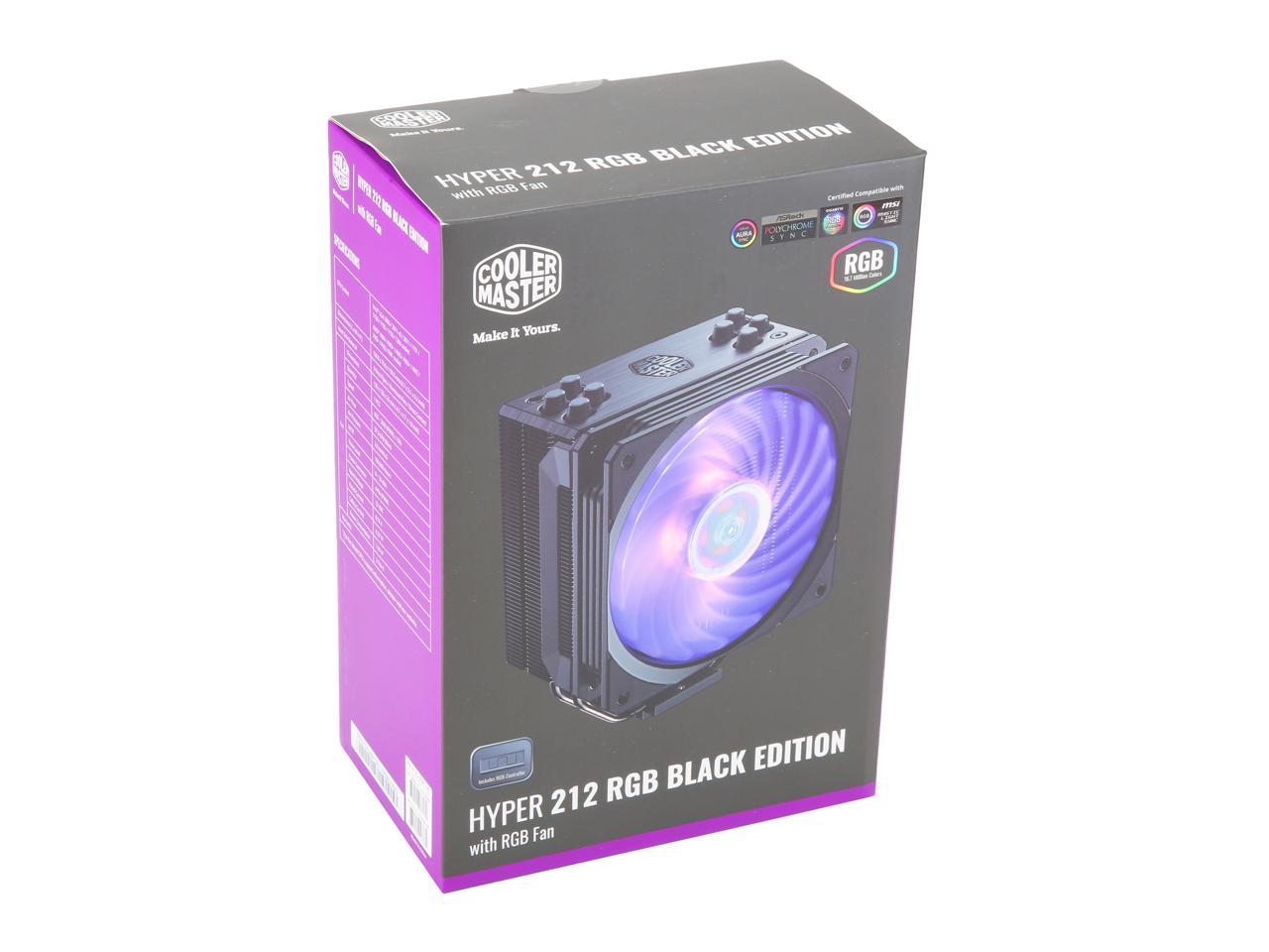 Cooler Master Hyper 212 RGB Black Edition CPU Air Cooler, SF120R RGB Fan, 4 CD 2.0 Heatpipes, Anodized Gun-Metal Black, Brushed Nickel Fins, RGB Lighting for AMD Ryzen/Intel LGA1200/1151