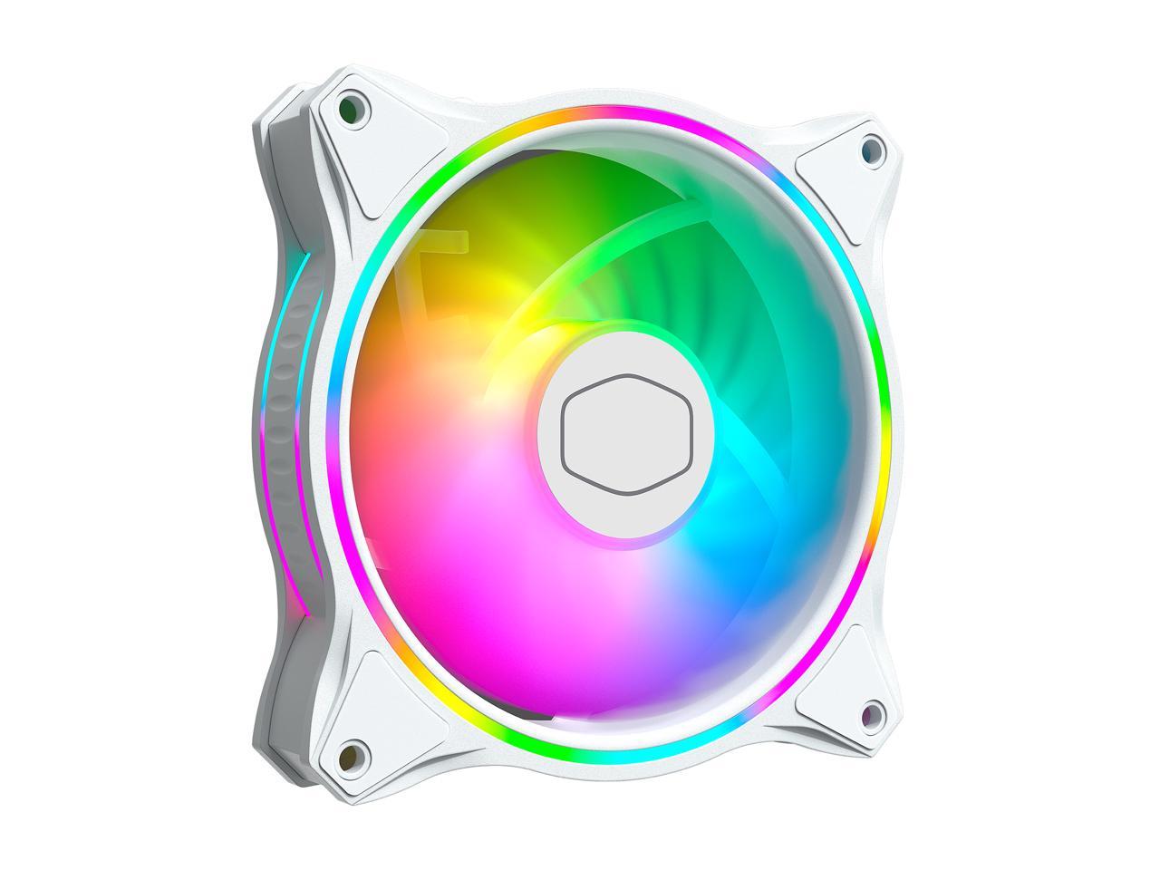 Cooler Master MasterFan MF120 Halo White Edition Duo-Ring Addressable RGB Lighting 120mm Fan with 24 Independently-Controlled LEDS, Absorbing Rubber Pads, PWM Static Pressure for Computer Case & Liquid Radiator