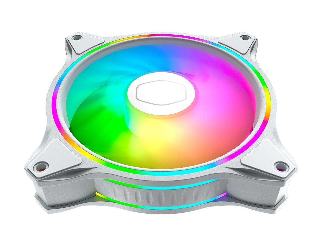 Cooler Master MasterFan MF120 Halo White Edition Duo-Ring Addressable RGB Lighting 120mm Fan with 24 Independently-Controlled LEDS, Absorbing Rubber Pads, PWM Static Pressure for Computer Case & Liquid Radiator