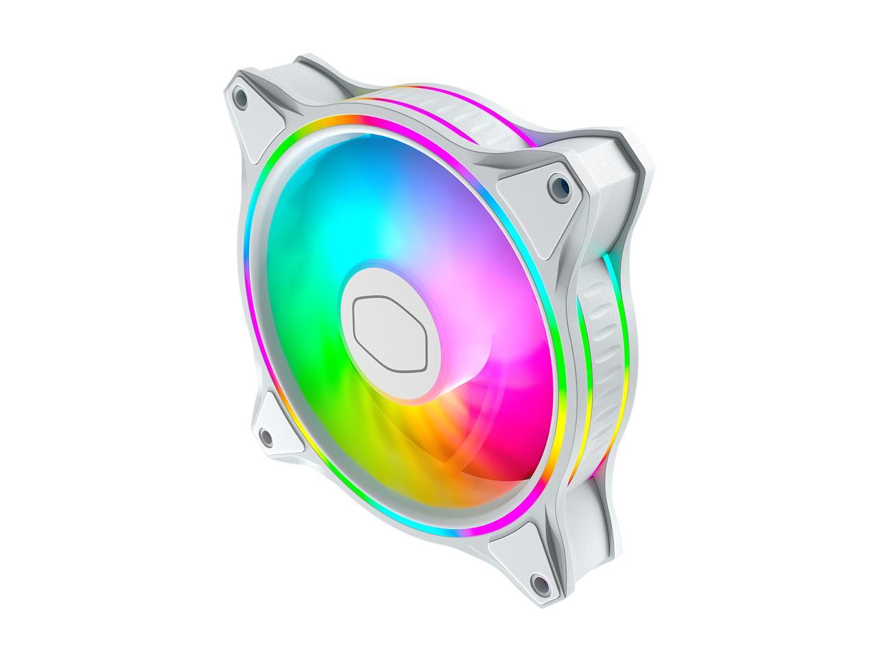 Cooler Master MasterFan MF120 Halo White Edition Duo-Ring Addressable RGB Lighting 120mm Fan with 24 Independently-Controlled LEDS, Absorbing Rubber Pads, PWM Static Pressure for Computer Case & Liquid Radiator
