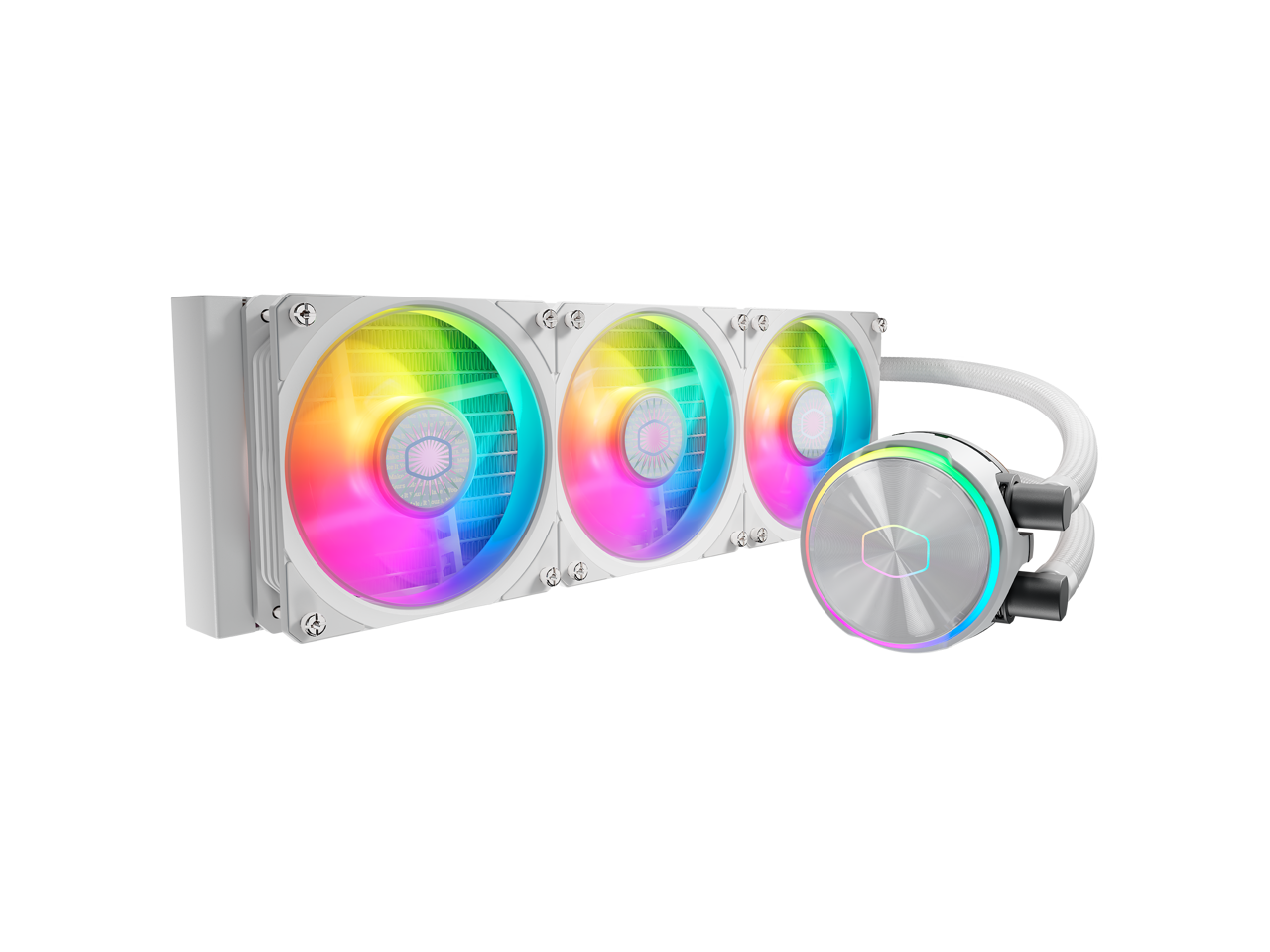 CoolerMaster MasterLiquid PL360 FLUX White ARGB Close-Loop AIO Liquid Cooler, Dual Chamber Pump, Ceramic Bearing Motor, Dual Loop PL-Flux 120mm Fans for AMD Ryzen AM5/AM4/Intel 1700/1200/115X