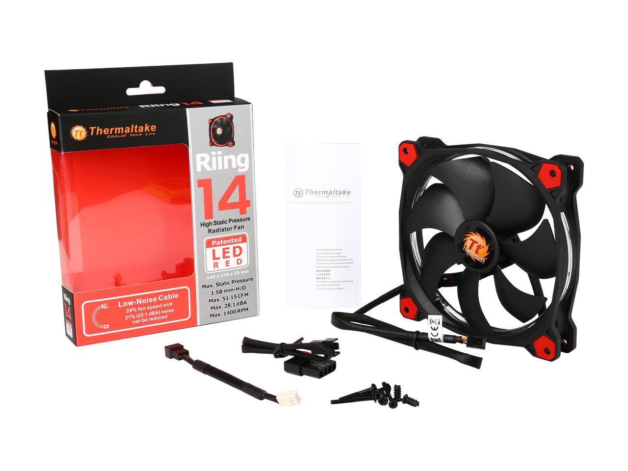 Thermaltake Riing 14 Series High Static Pressure 140mm Circular Red LED Ring Case/Radiator Fan CL-F039-PL14RE-A
