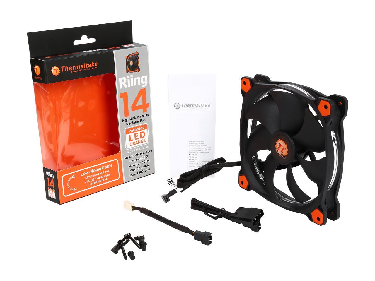 Thermaltake Riing 14 Series High Static Pressure 140mm Circular Orange LED Ring Case/Radiator Fan CL-F039-PL14OR-A