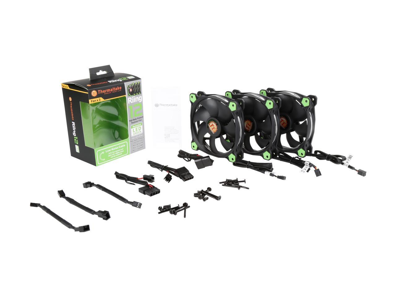 Thermaltake Riing 12 High Static Pressure 120mm Circular Ring LED Case/Radiator Fan with Anti-vibration Mounting System - Green - 3 PKS
