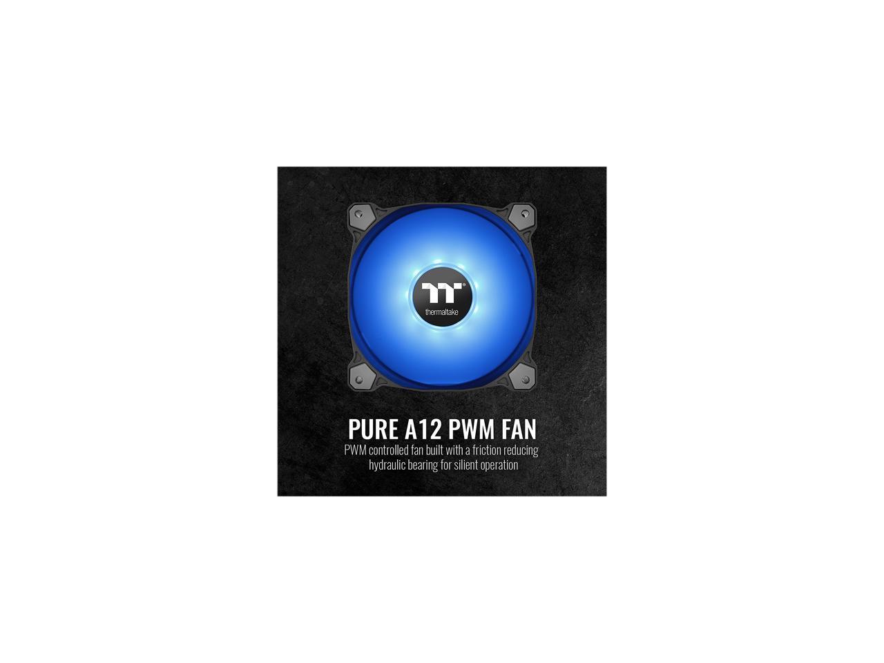 Thermaltake Pure A12 120mm Blue LED PWM Controlled Hydraulic Bearing High Airflow High Performance Case/Radiator Fan, CL-F109-PL12BU-B
