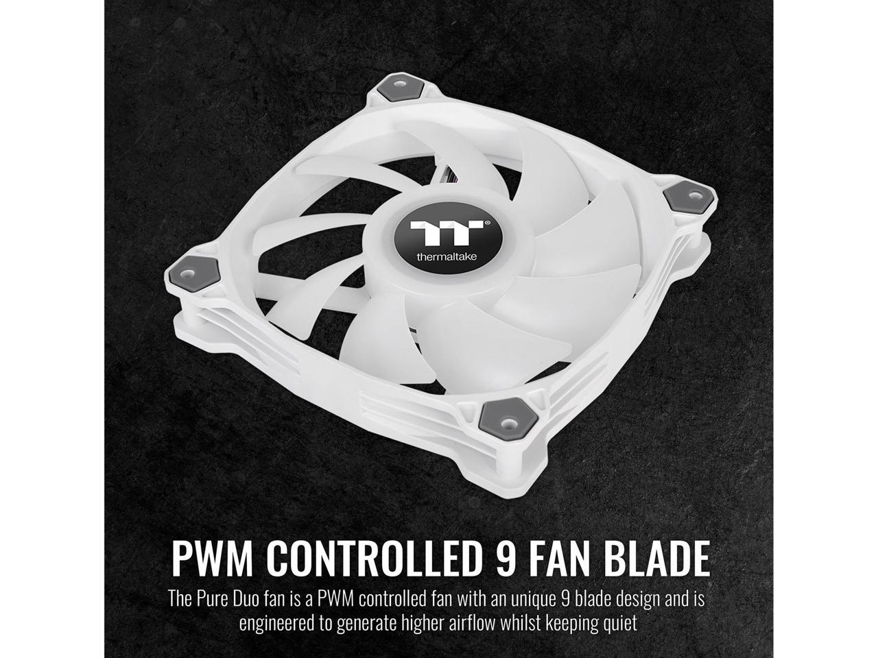 Thermaltake Pure Duo 120mm 16.8 Million RGB Color 5V ARGB Motherboard Sync 2 Light Rings 18 Addressable LED 9 Blades Hydraulic Bearing White Case/Radiator Fan (Dual Pack) CL-F097-PL12SW-B