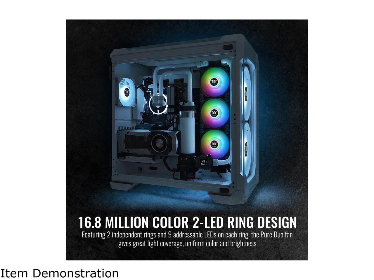 Thermaltake Pure Duo 140mm 16.8 Million RGB Color 5V ARGB Motherboard Sync 2 Light Rings 18 Addressable LED 9 Blades Hydraulic Bearing Case/Radiator Fan (Dual Pack) CL-F116-PL14SW-B