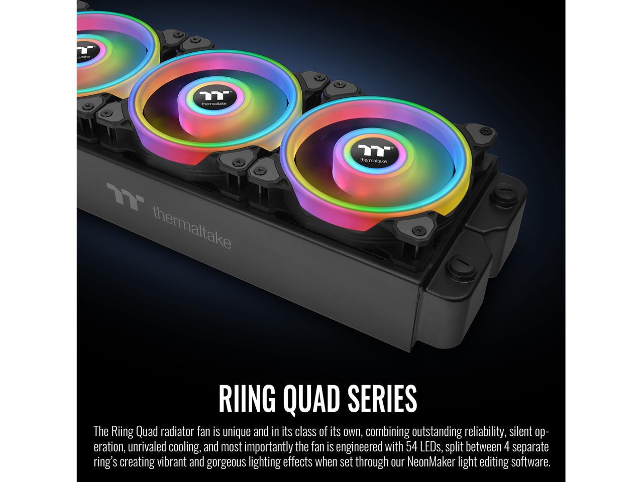 Thermaltake Riing Quad 120mm 16.8 Million RGB Color (Alexa, Razer Chroma) Software Enabled 4 Light Rings 54 Addressable LED 9 Blades Hydraulic Bearing Case/Radiator Fan, Single Pack, CL-F088-PL12SW-C