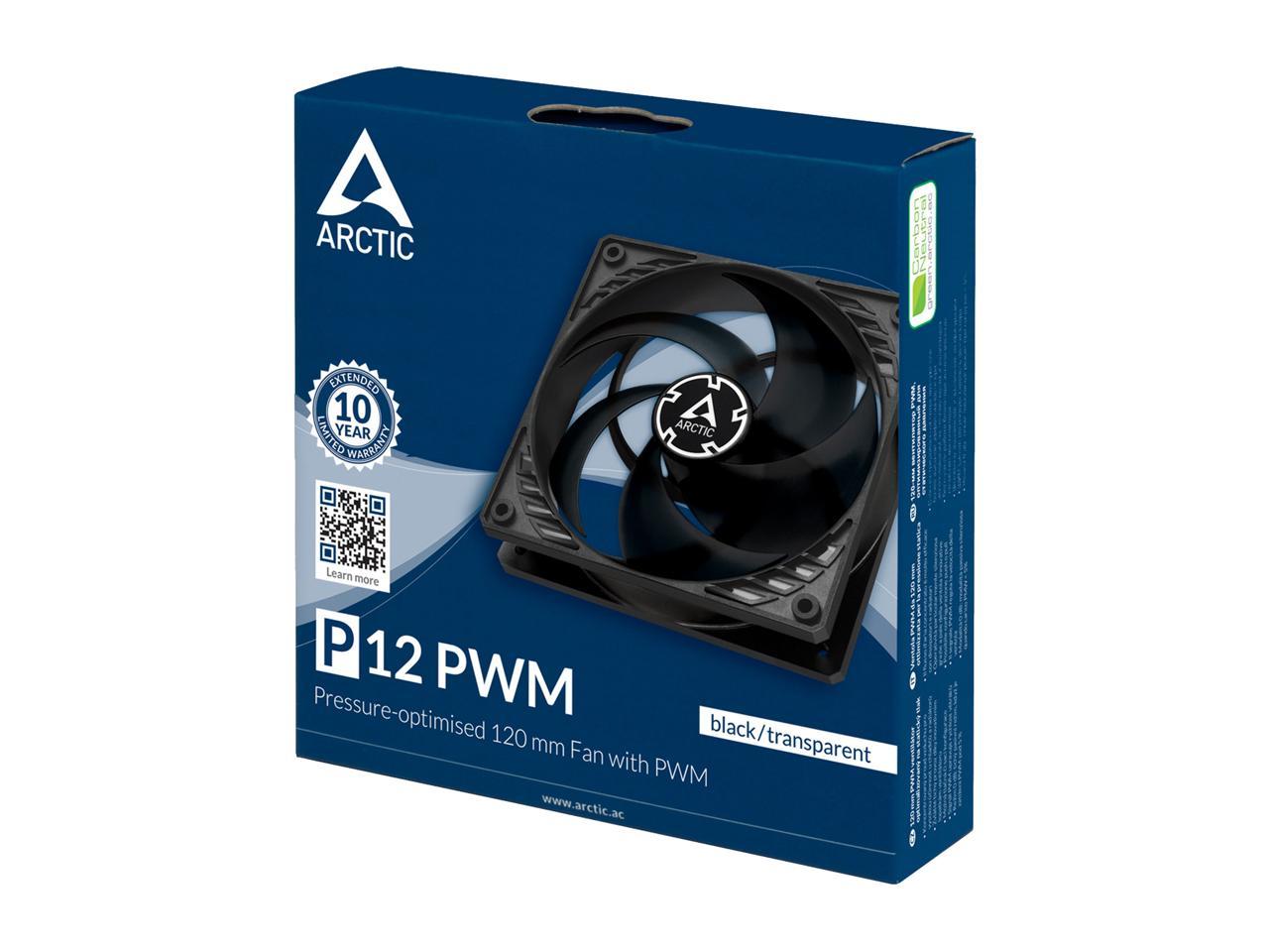 Arctic P12 PWM (Black/Transparent), Pressure Optimized 120mm Fan with PWM