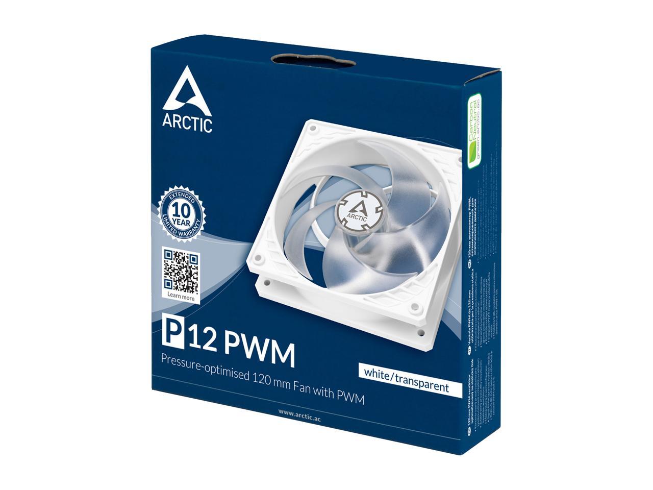 Arctic P12 PWM (White/Transparent), Pressure Optimised 120mm Fan with PWM