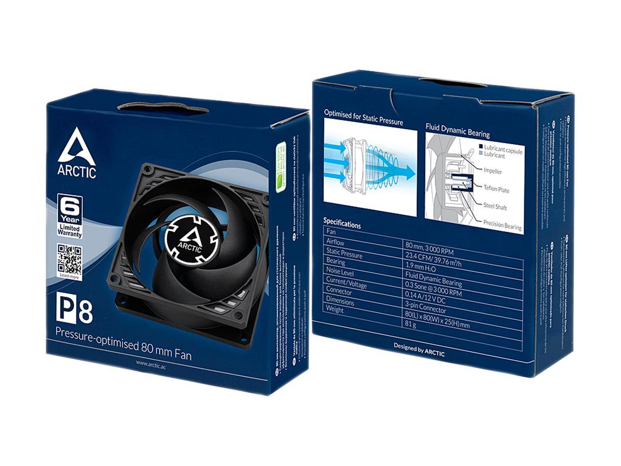 ARCTIC COOLING P8 ACFAN00147A 80mm Pressure-optimised Case Fan