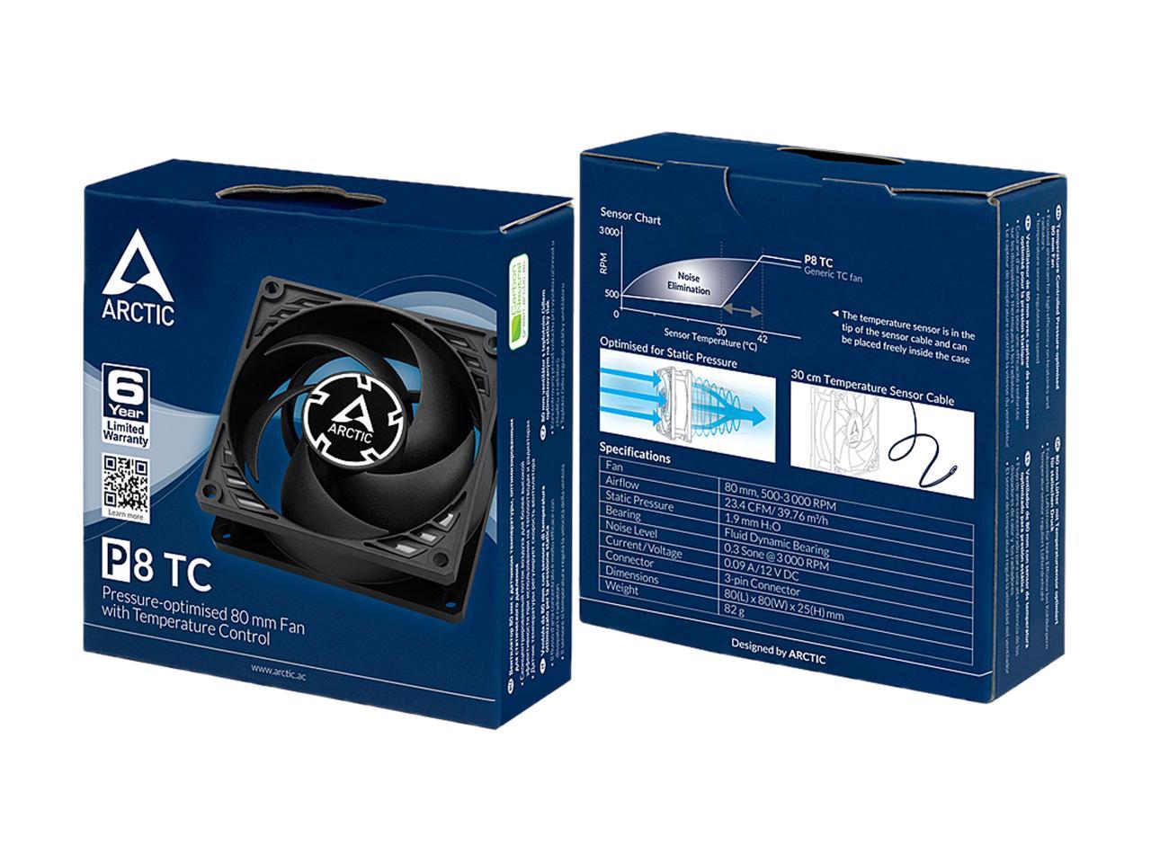 ARCTIC COOLING P8 TC ACFAN00140A 80mm Pressure-optimised Case Fan with Temperature Control