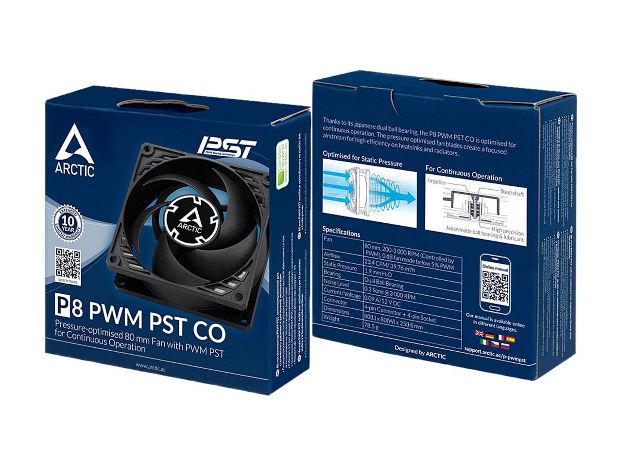 ARCTIC COOLING P8 PWM PST CO ACFAN00151A 80mm Pressure-optimised Case Fan with PWM PST for Continuous Operation